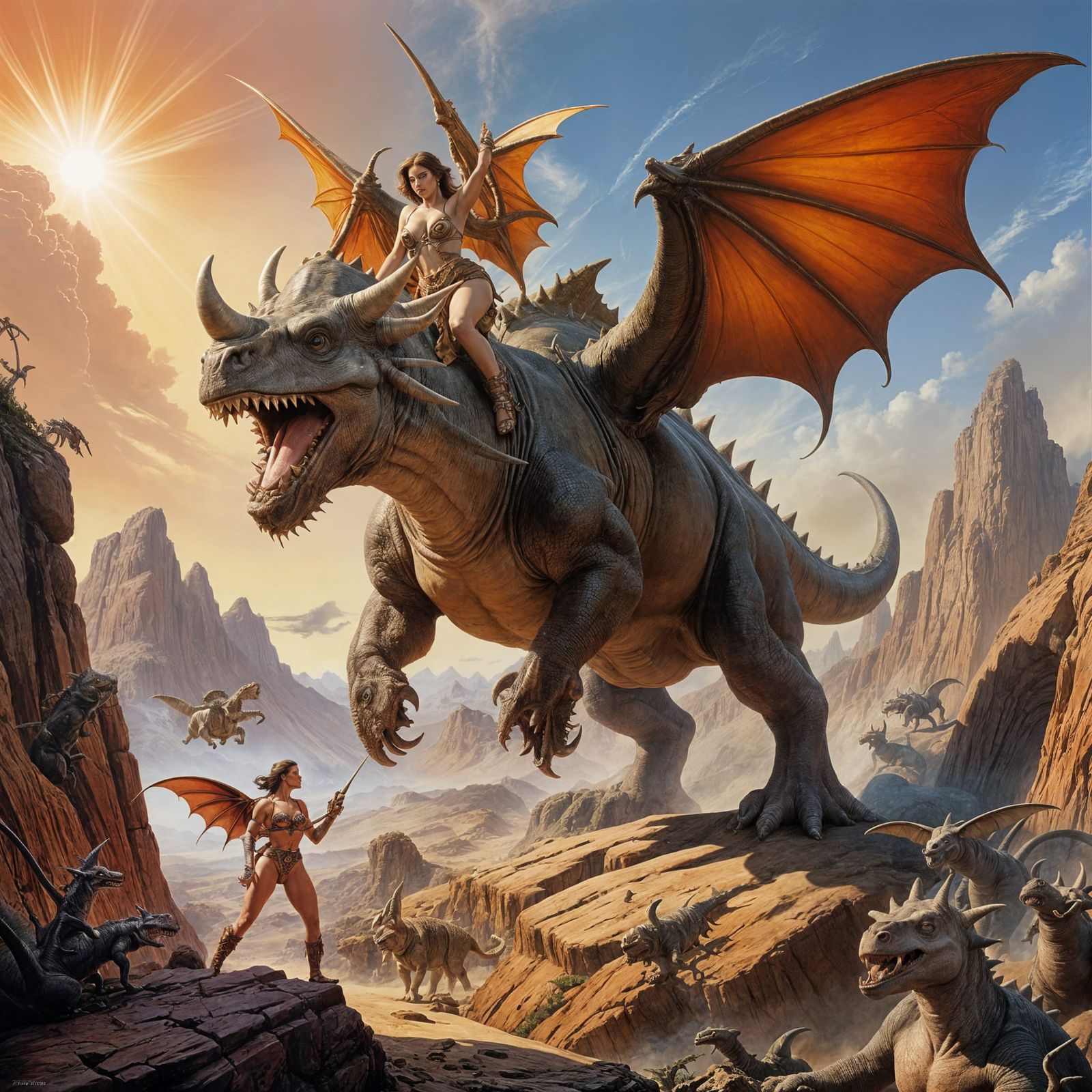 Provocative Mars Fantasy with Dragons and Dinosaur