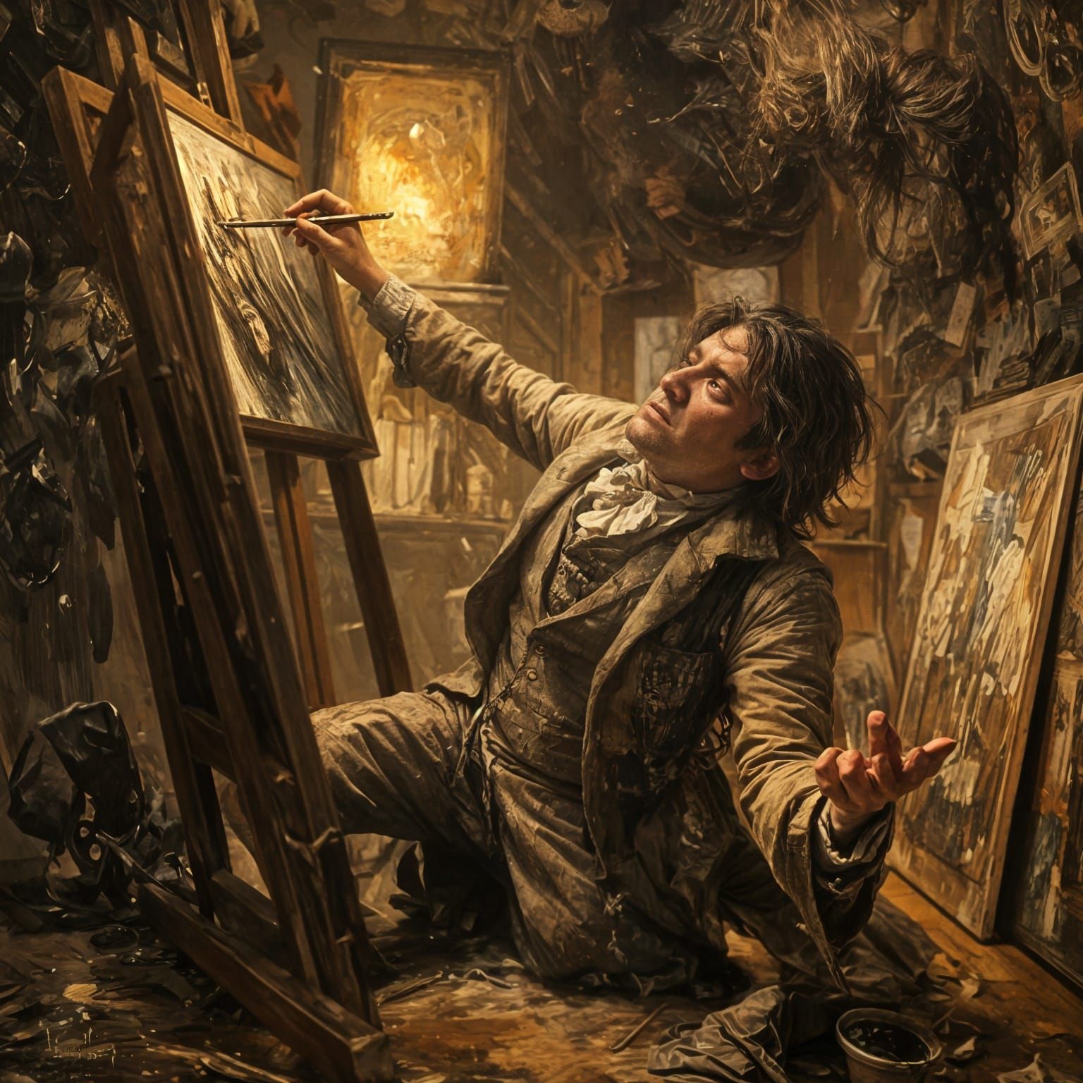 Artist in Tormented Oil Painting