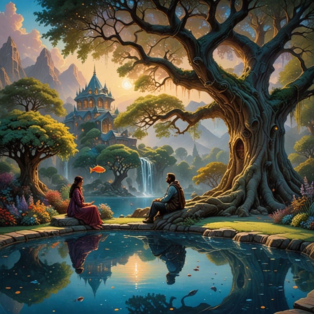 Ethereal Encounter in Ancient Cosmic Realm