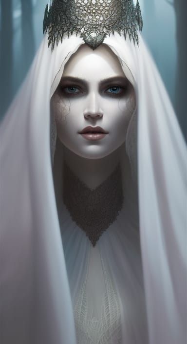 Ethereal Ghost in Lace Gown, Hyperrealistic Portrait
