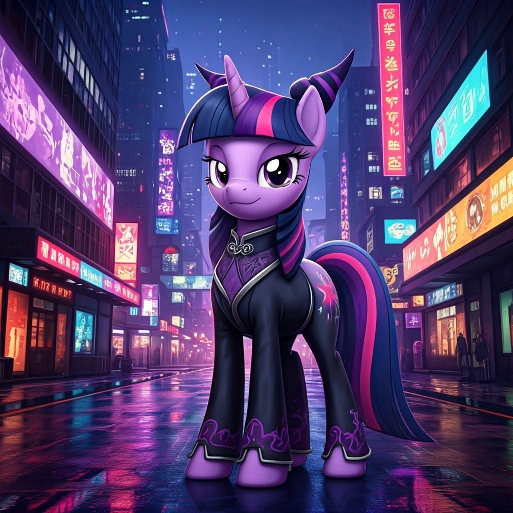 Confident Twilight Sparkle in Cyberpunk Pony Form