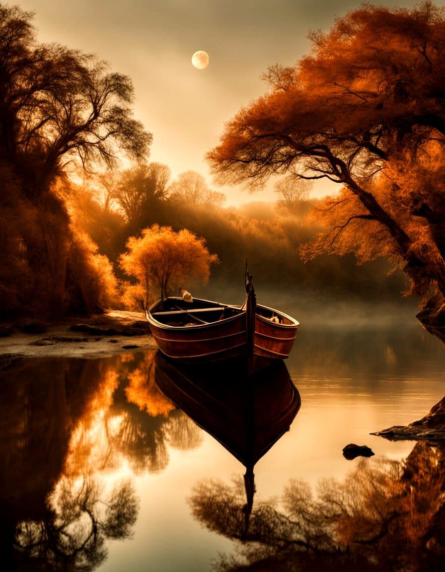 Tranquil Celestial Oasis in Amber Hues