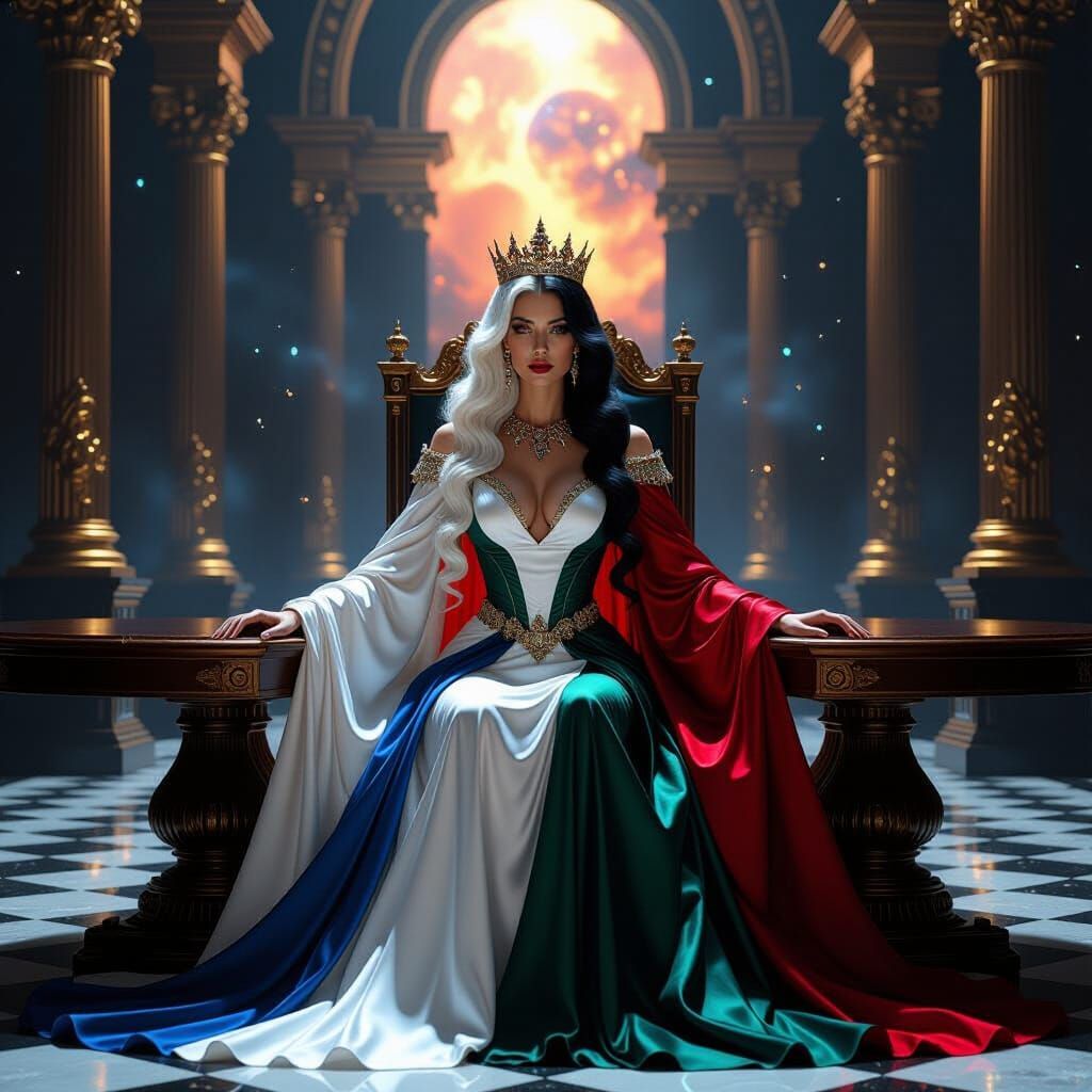 Elemental Queen Portrait in a Grand Hall