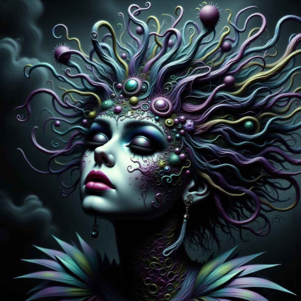 Biopunk Fairy Emerges From Biomechanical Flower, Epic Lighti...