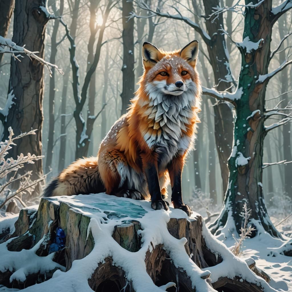 Ethereal Winter Fox in Frosty Forest Splendor
