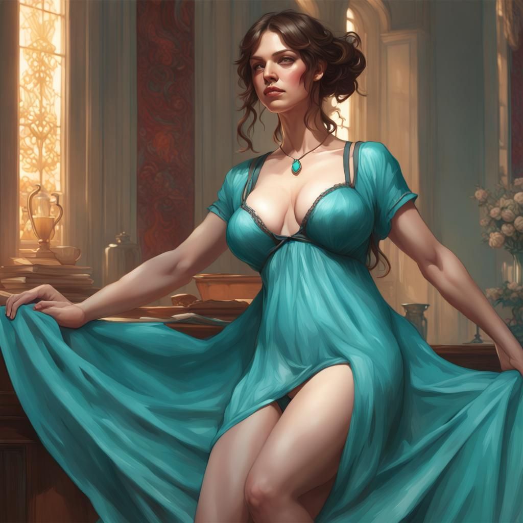 Rubenesque Beauty in Turquoise, in the Style of Edward Leigh...