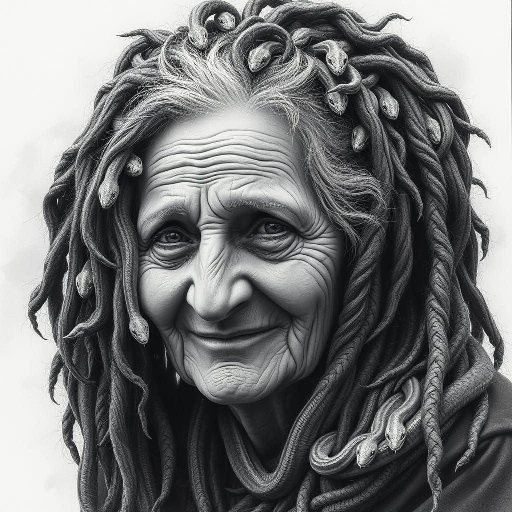 Aging Goddess of Despair in Charcoal