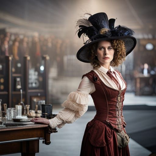 Elegant Lady in Steampunk Era Headgear