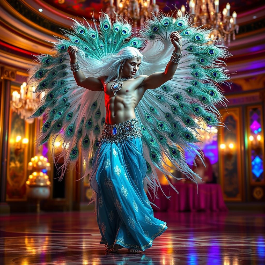 Ethereal Belly Dancer in Vibrant Fantasy Ballroom