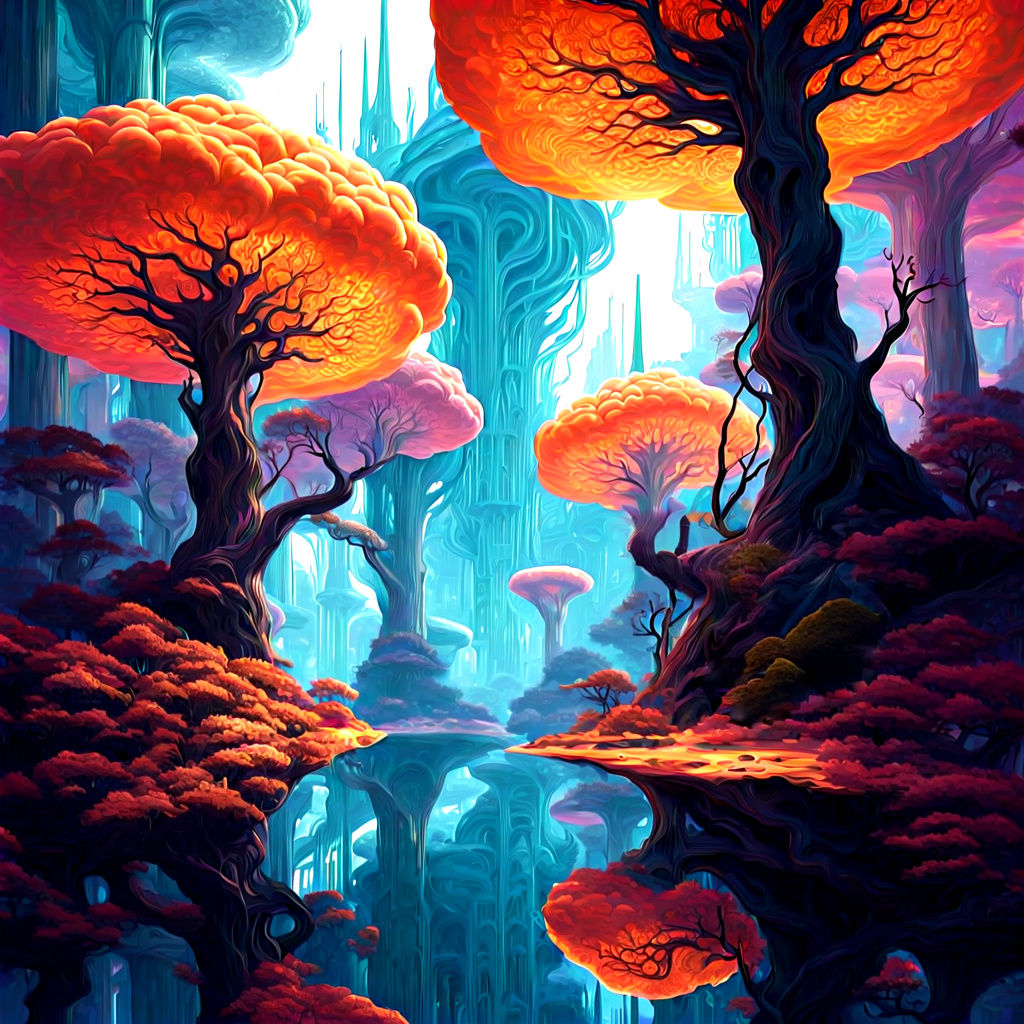 Epic Forest Fractal in Digital Matte Painting Style