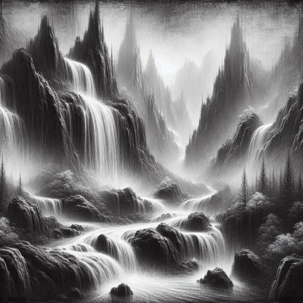 Ethereal Waterfall in a Romanticist Landscape
