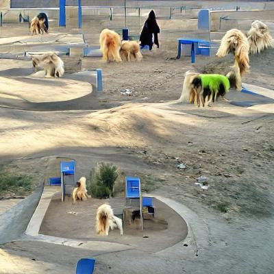Vibrant Afghan Dog Park Scene in Colorful Surrealism