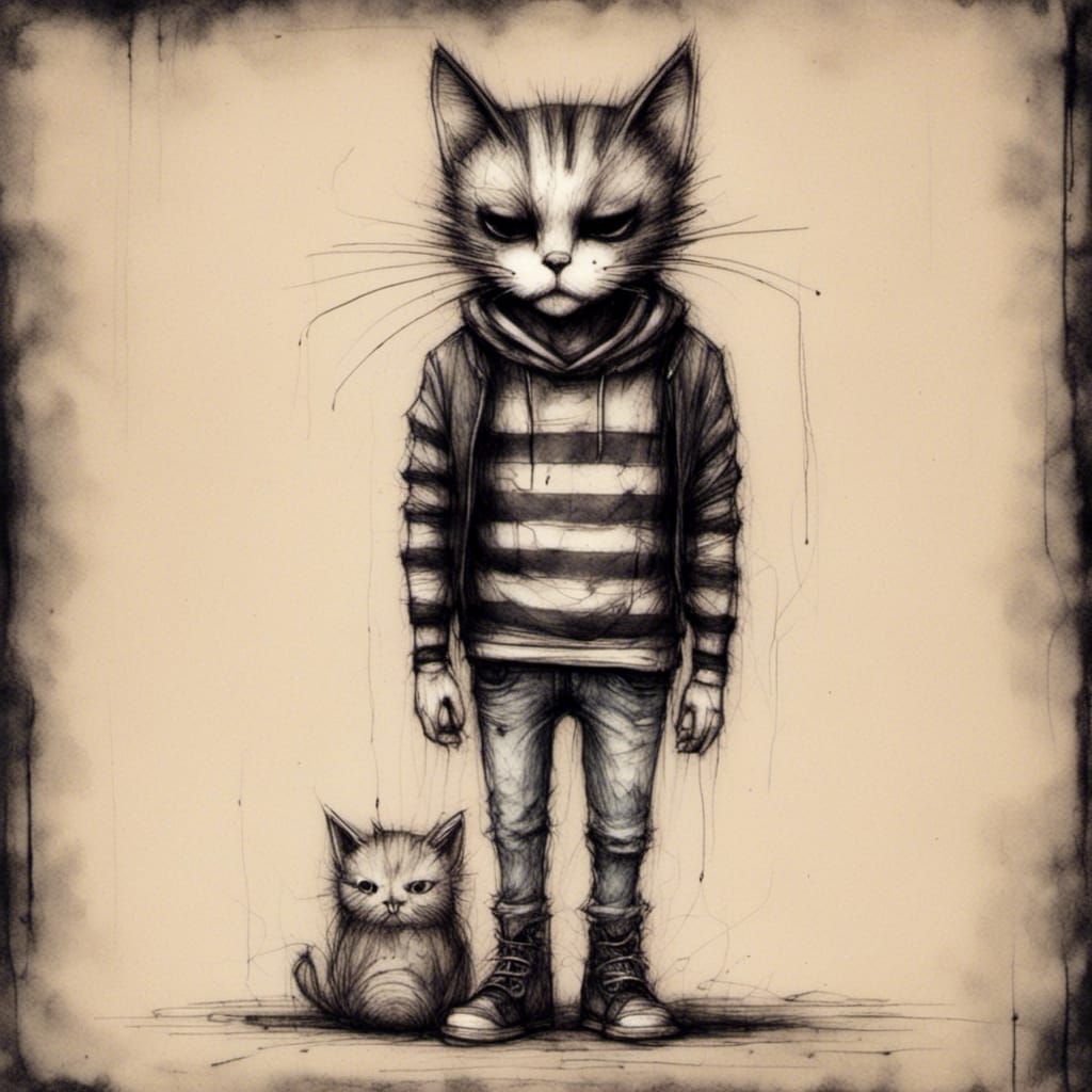 Gothic Teenage Kitten in Cosmic Background