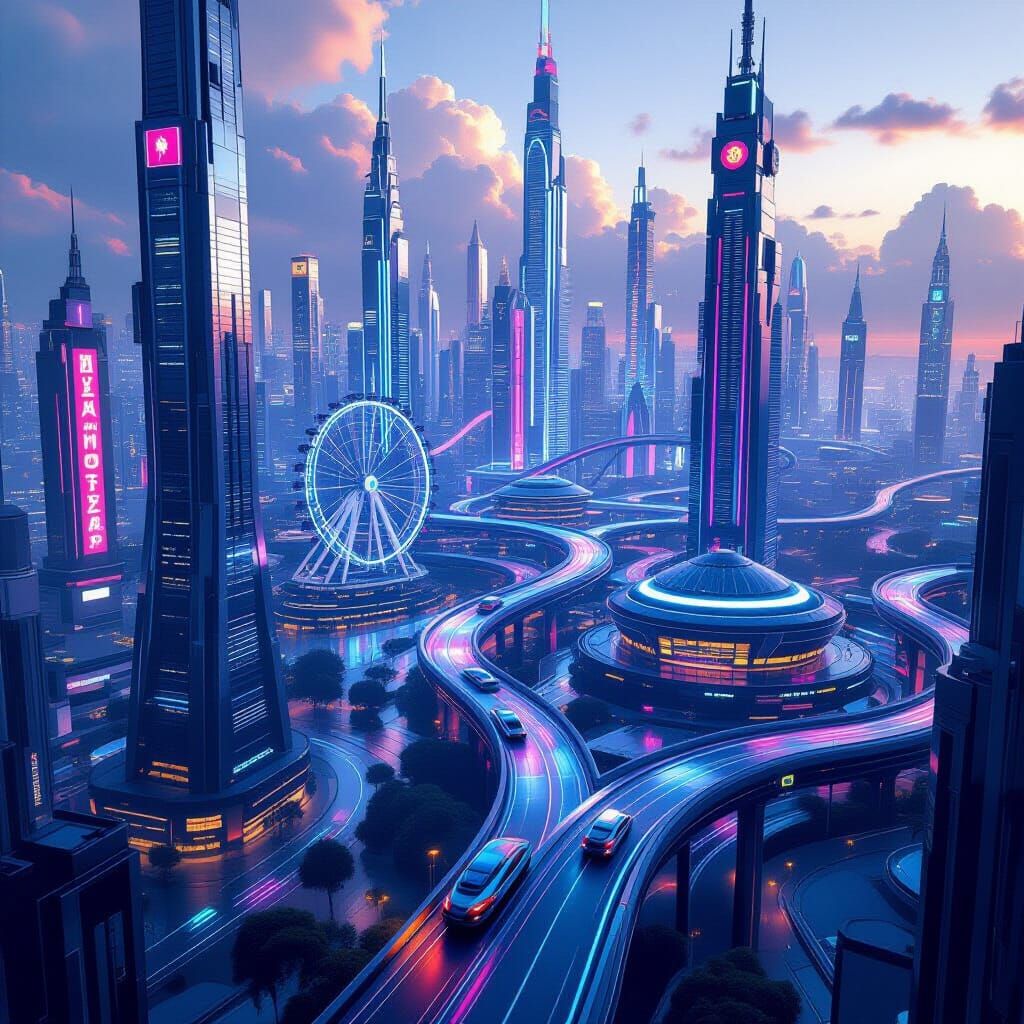 Futuristic Theme Park: Bird's Eye View in Digital Matte Pain...