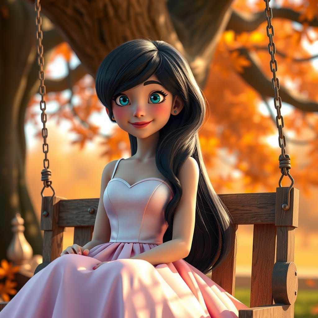 Marinette in Autumn Ball Gown on Tree Swing