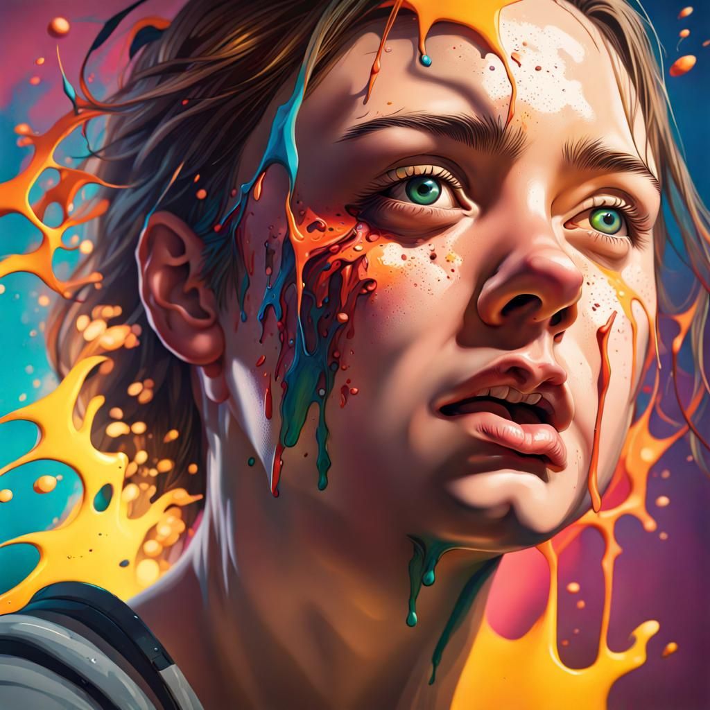 Dramatic Hyperrealistic Portrait of Tragic Emotional Struggl...