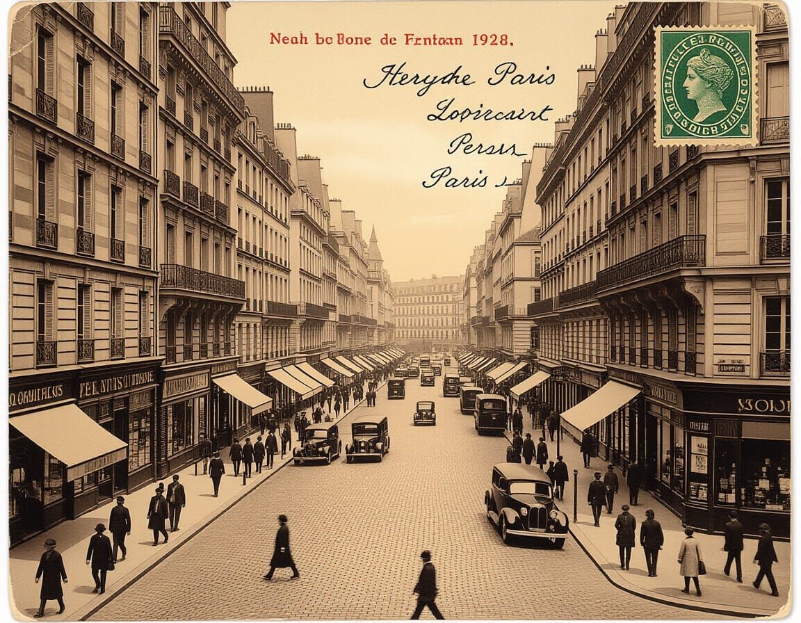 Vintage Parisian Street Scene Postcard