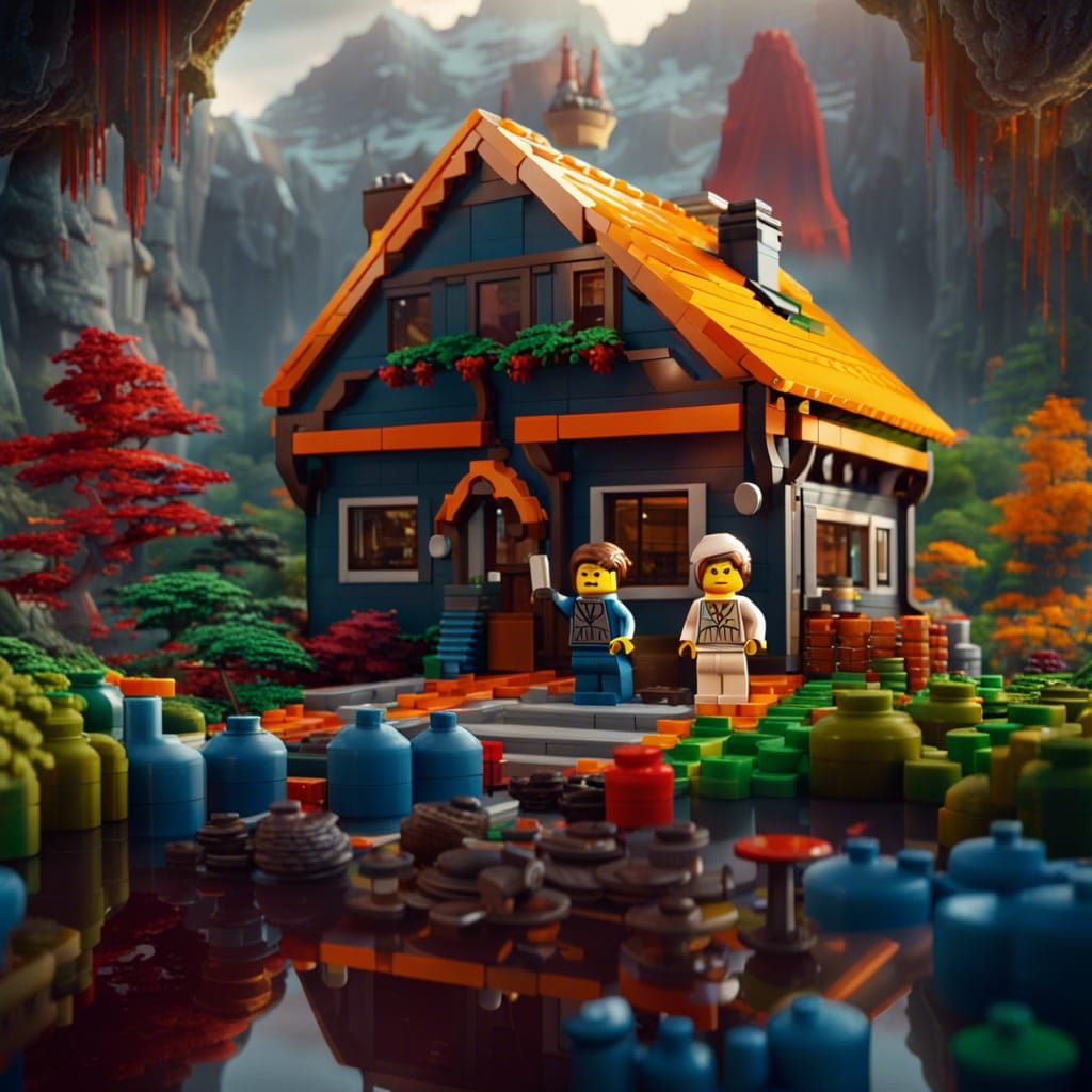 Lego Characters Amidst Aurora in Finnish Landscape