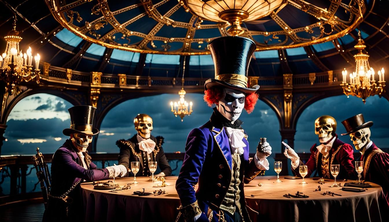 Elegant Shadows Unveiled in Whimsical Masquerade Scene
