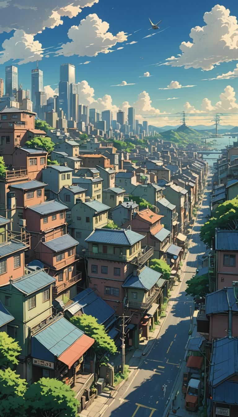 Anime Cityscape in Studio Ghibli Style