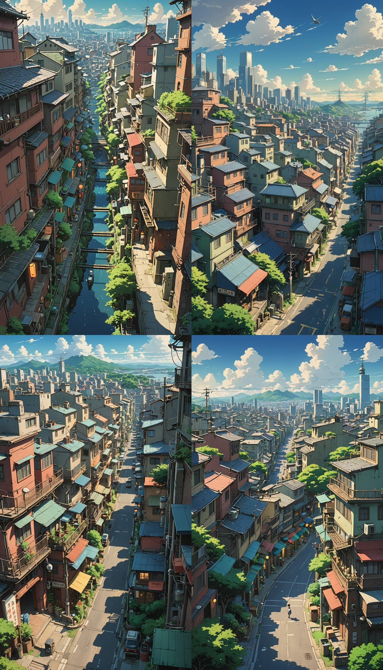 Vibrant Cityscape Key Visual in the Style of Studio Ghibli a...