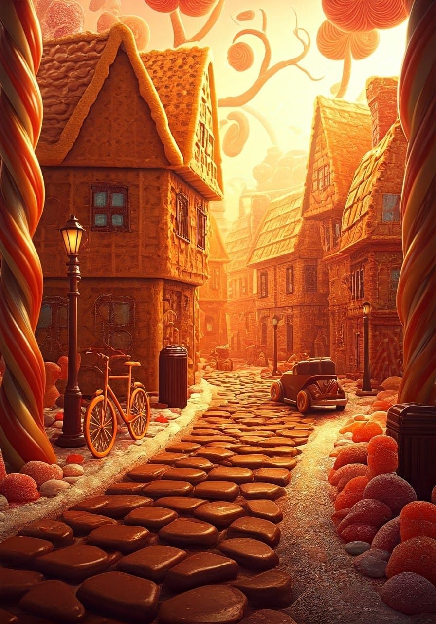 Whimsical Candyland Street Scene in Digital Illustration Sty...