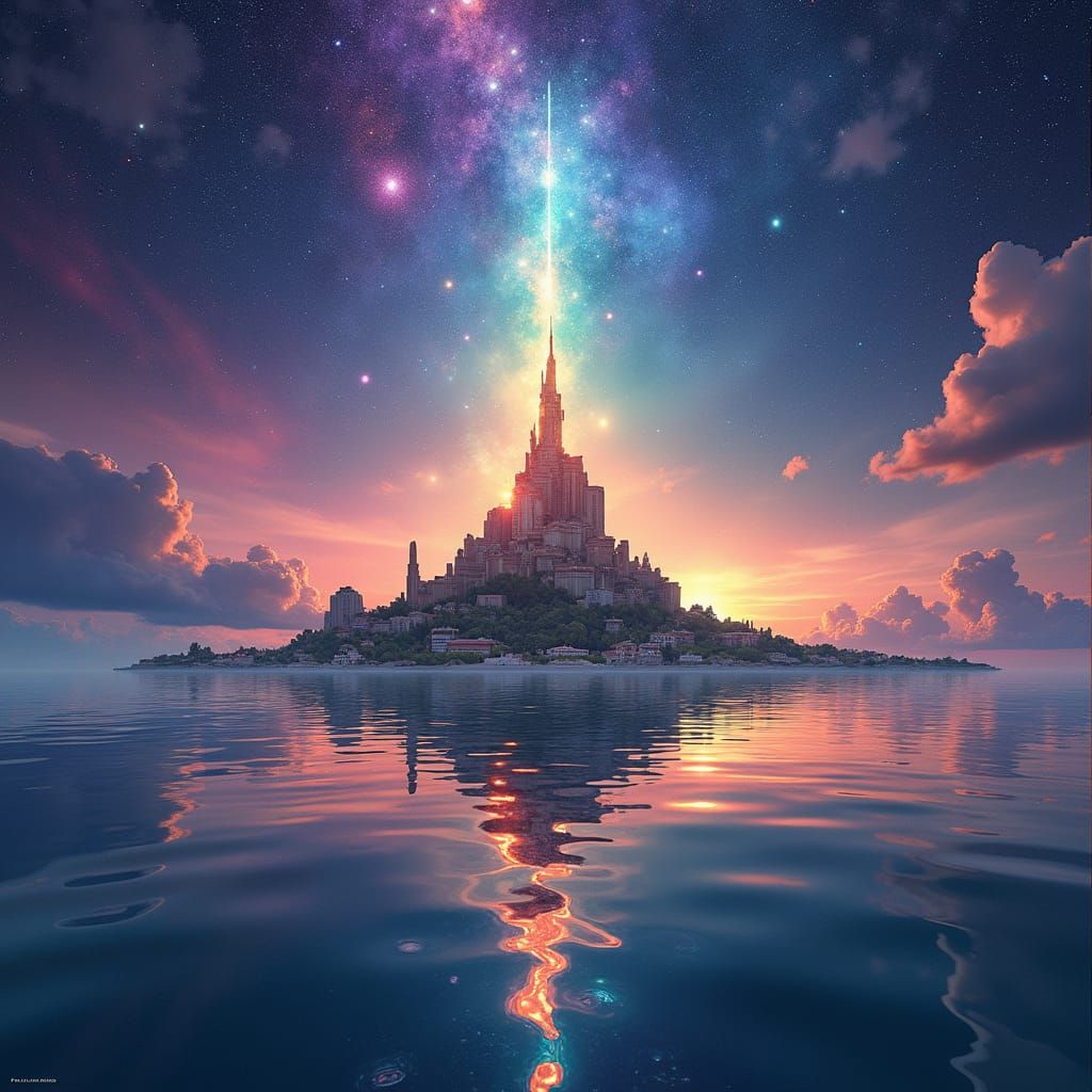 Cosmic Cityscape in Vibrant Colors