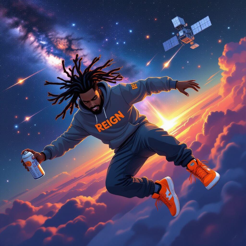 Man Diving For Spray Paint in Cosmic Outer Space