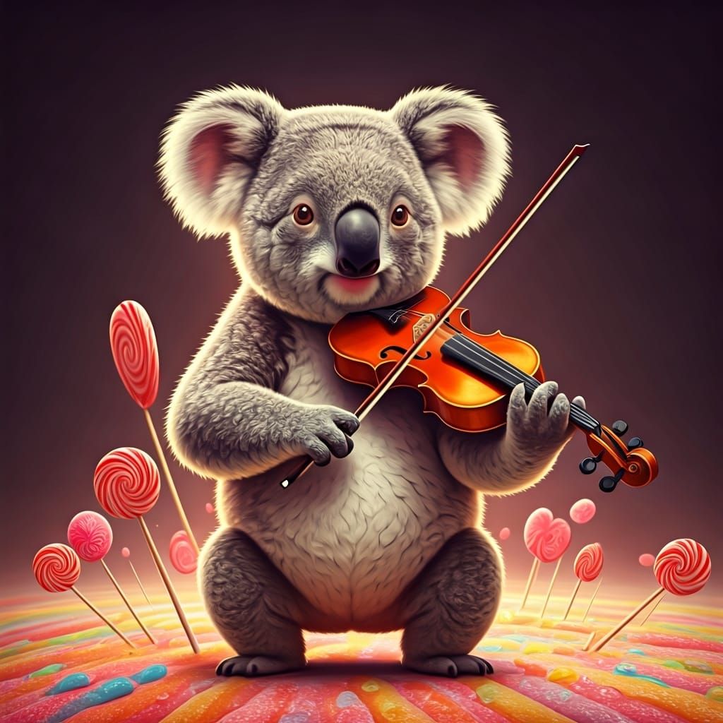 Koala Violinist in Candy Art Style