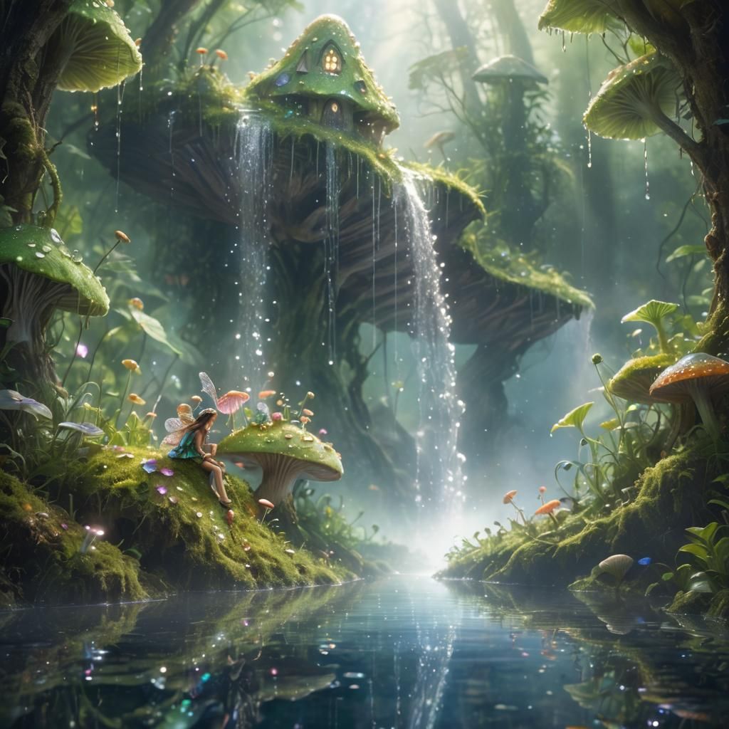 Whimsical Fairy on a Mushroom in Vibrant Colors