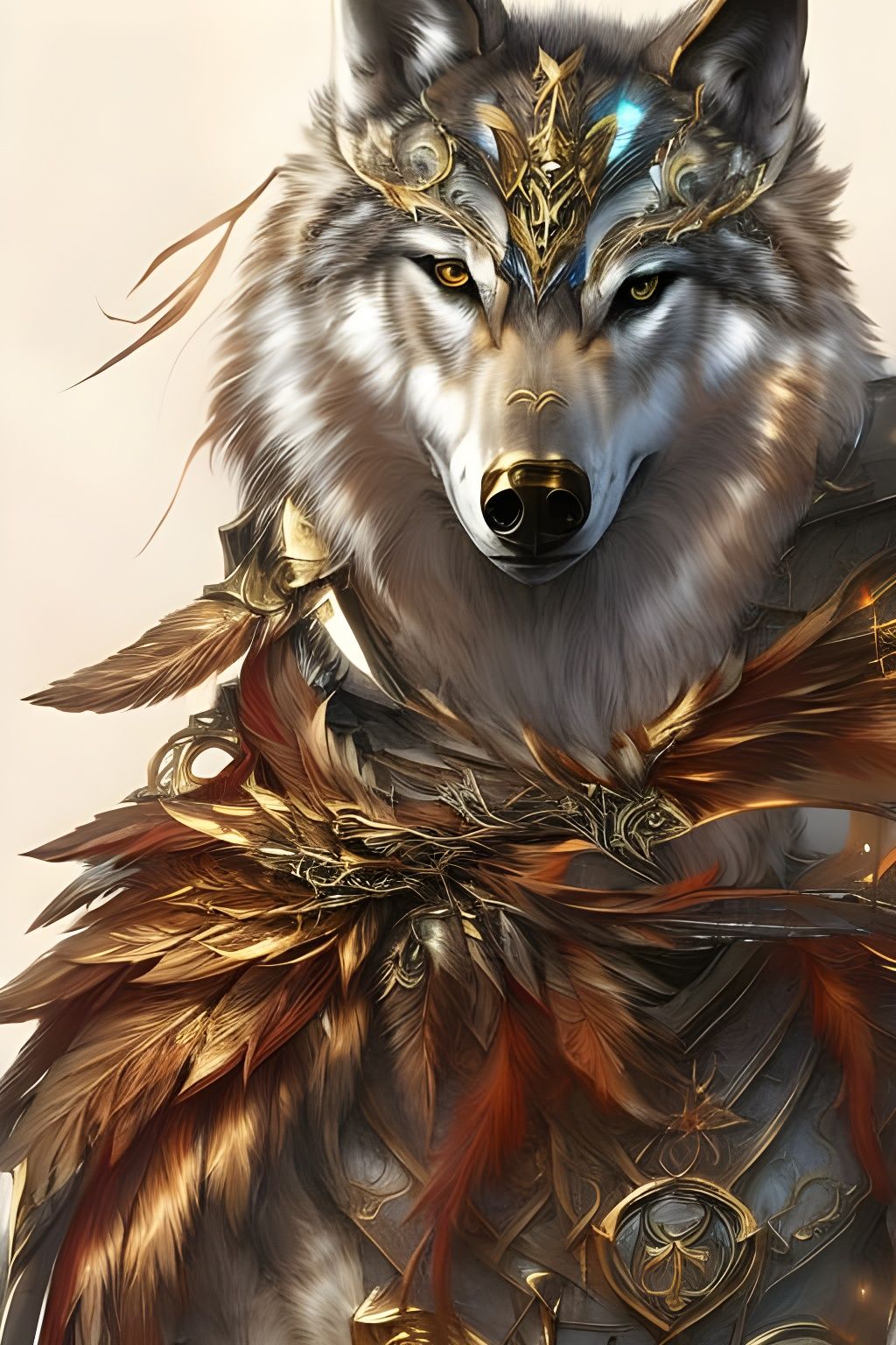 Majestic Wolf Knight in Shimmering Armor
