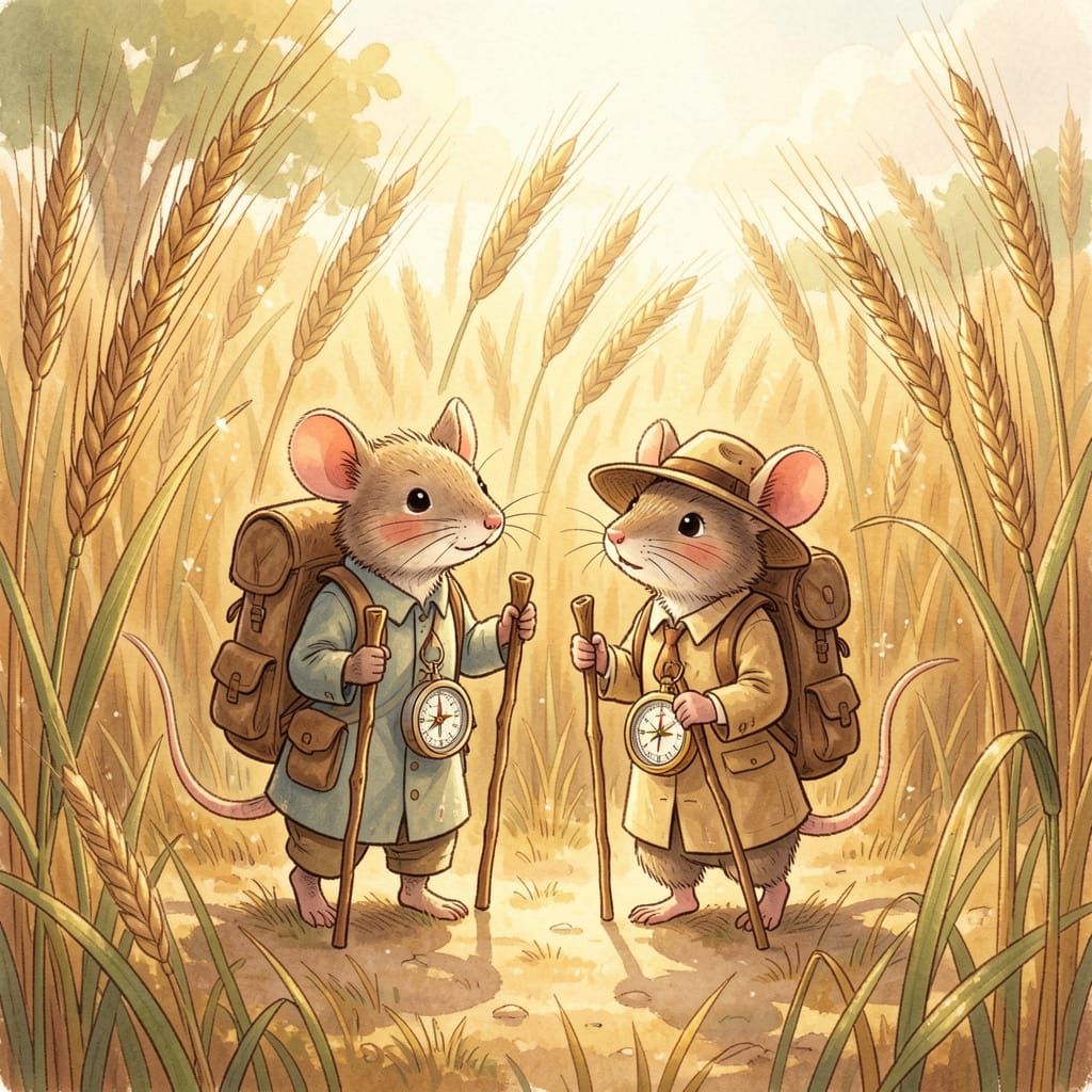 Tiny Mice Tourists Explore Golden Rye Field
