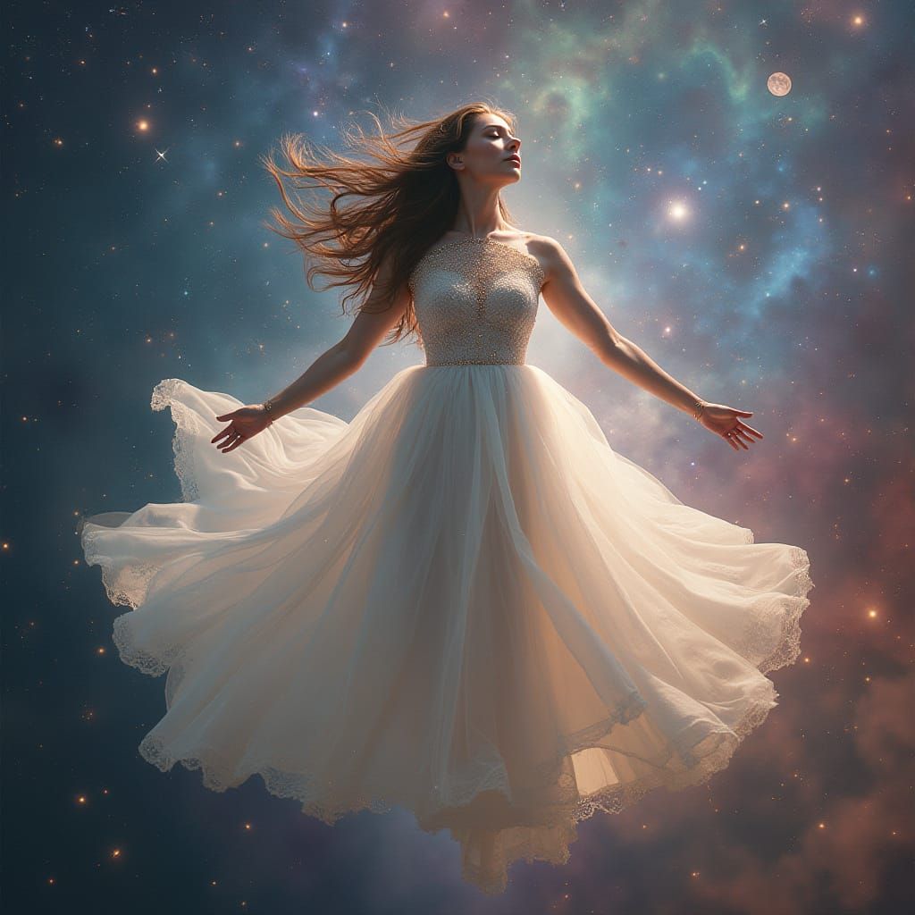 Celestial Goddess in Nebula, Hyperrealistic Art