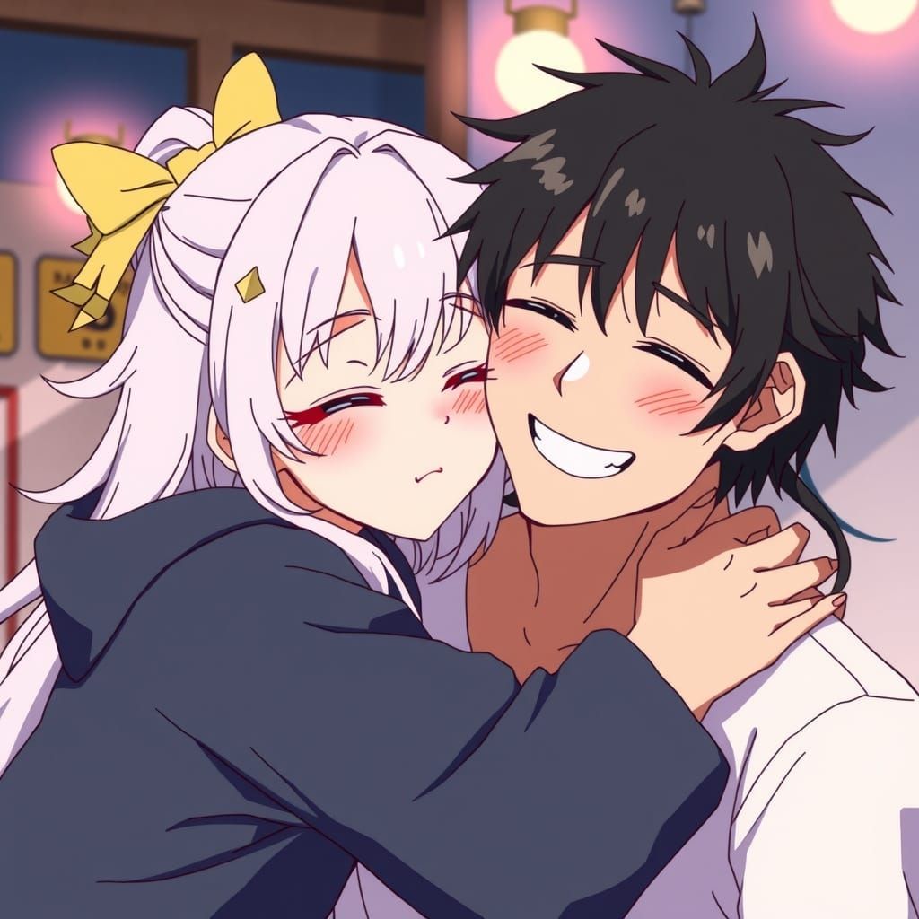 Anime Woman Hugs Realistic Man