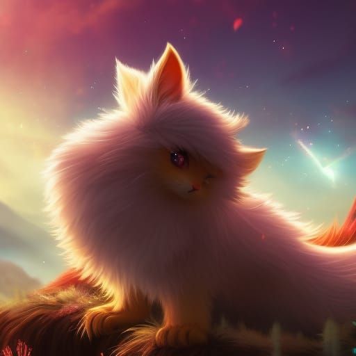 Surreal Fluffy Anime Hybrid Fantasy Scene