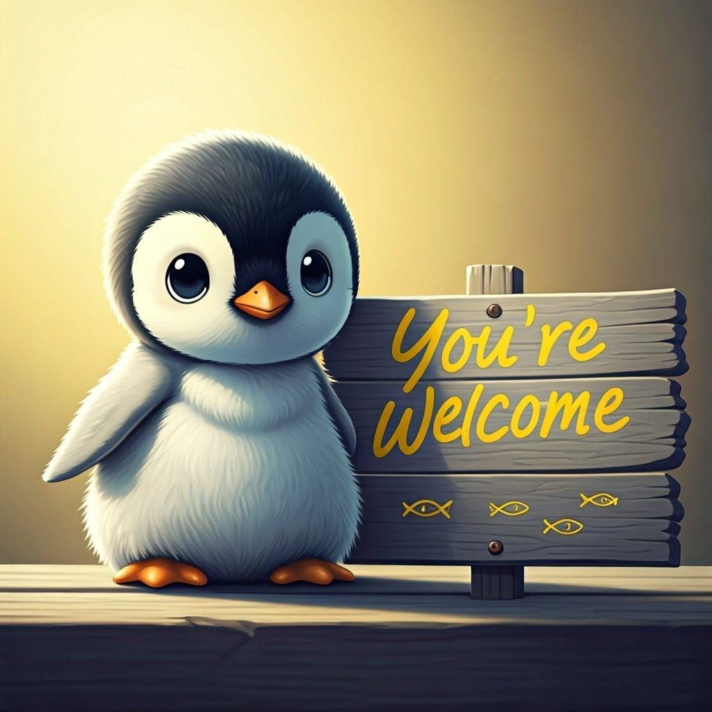 Chibi Penguin Greets with Warm Sunshine Smile