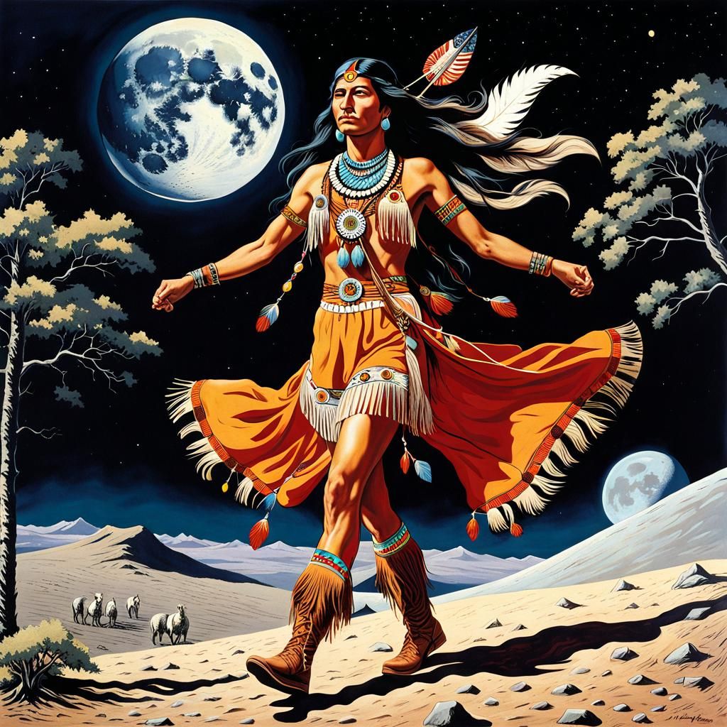 Free-Spirited Cherokee Explorer Strolls on Lunar Surface
