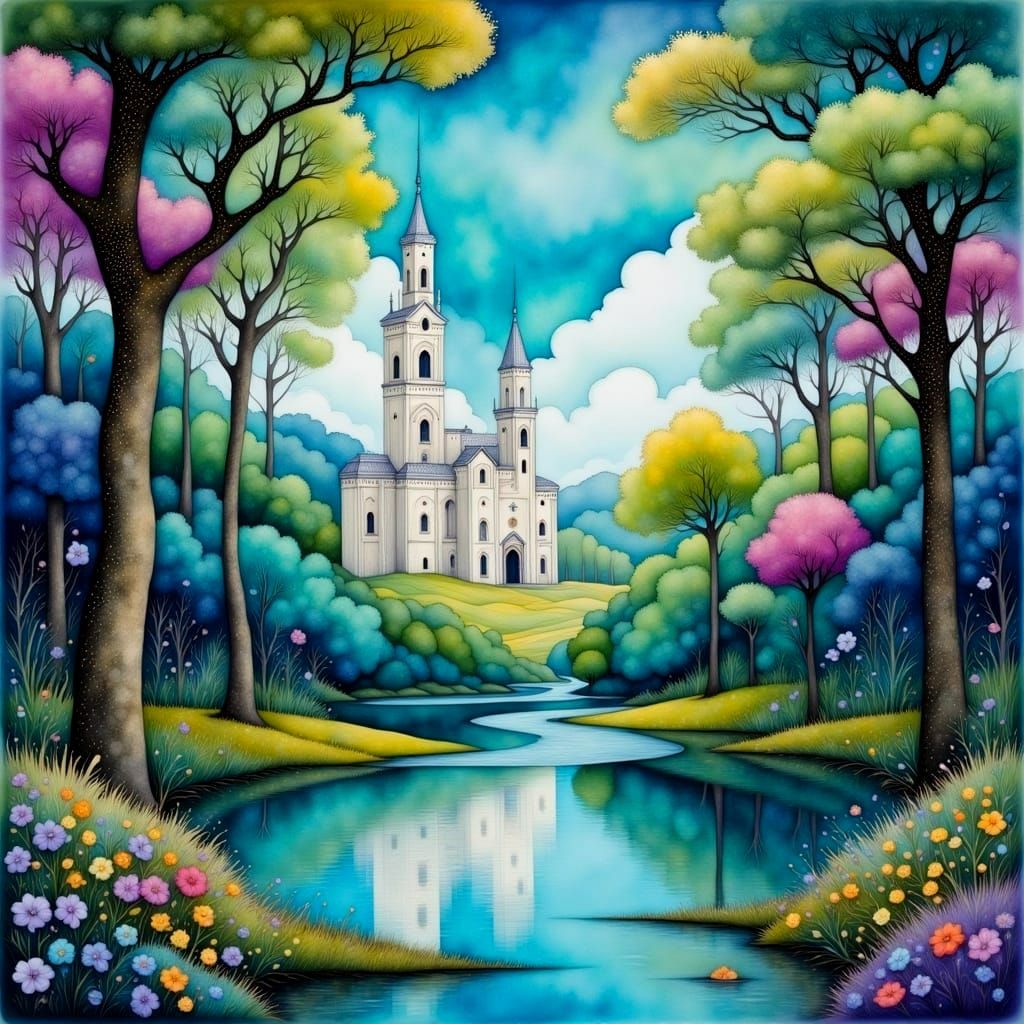 Enchanting Fantasy Castle Landscape in Vibrant Colors