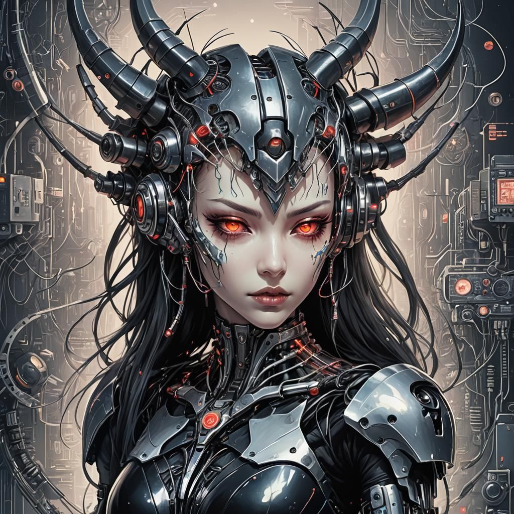 Cybernetic Love Demon in Futuristic Art