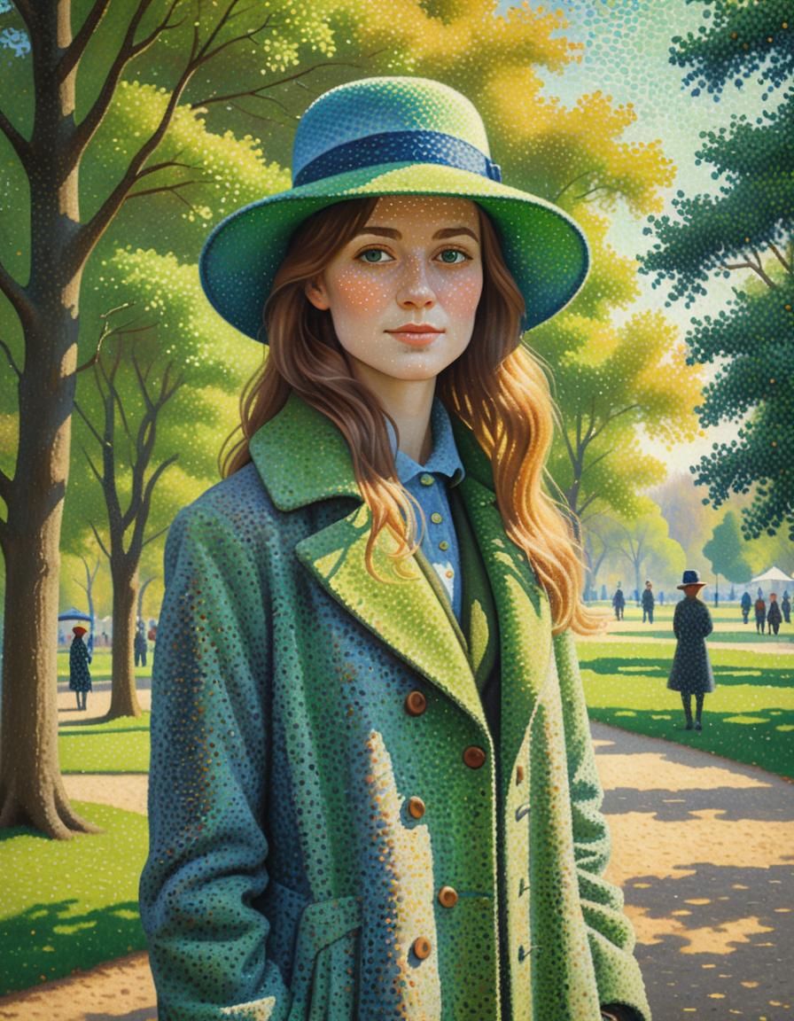 Vibrant Pointillism Portrait in Earthy Tones