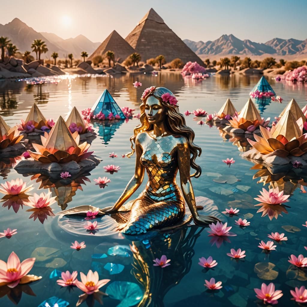 Surrealistic Mermaid Shines in Golden Hour