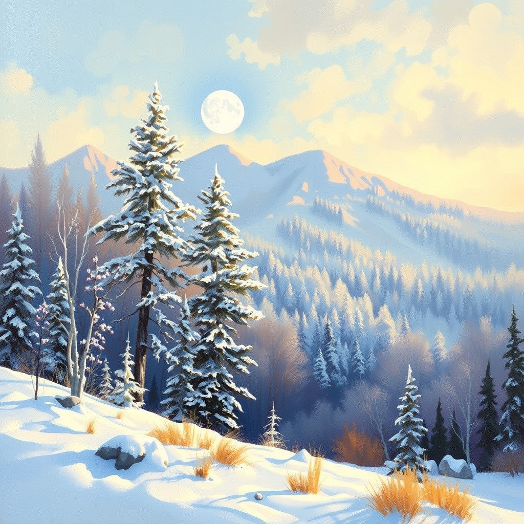 Winter landscape in fallen color theory