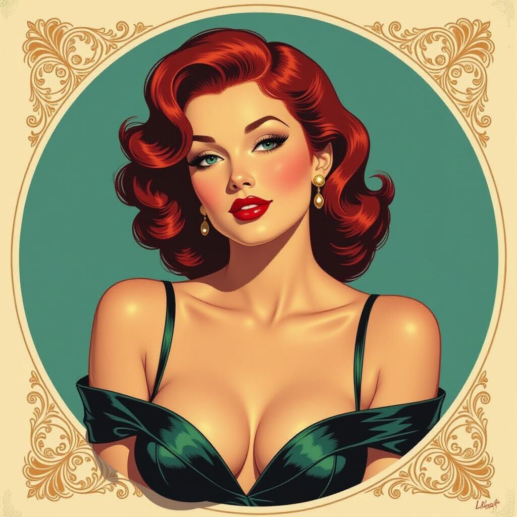 Elegant Woman Posing in Vintage Pin-Up Art Style