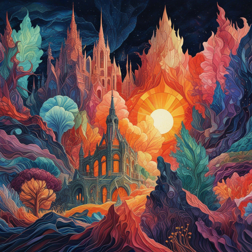 Vibrant Needlepoint Art in Stained Glass Style