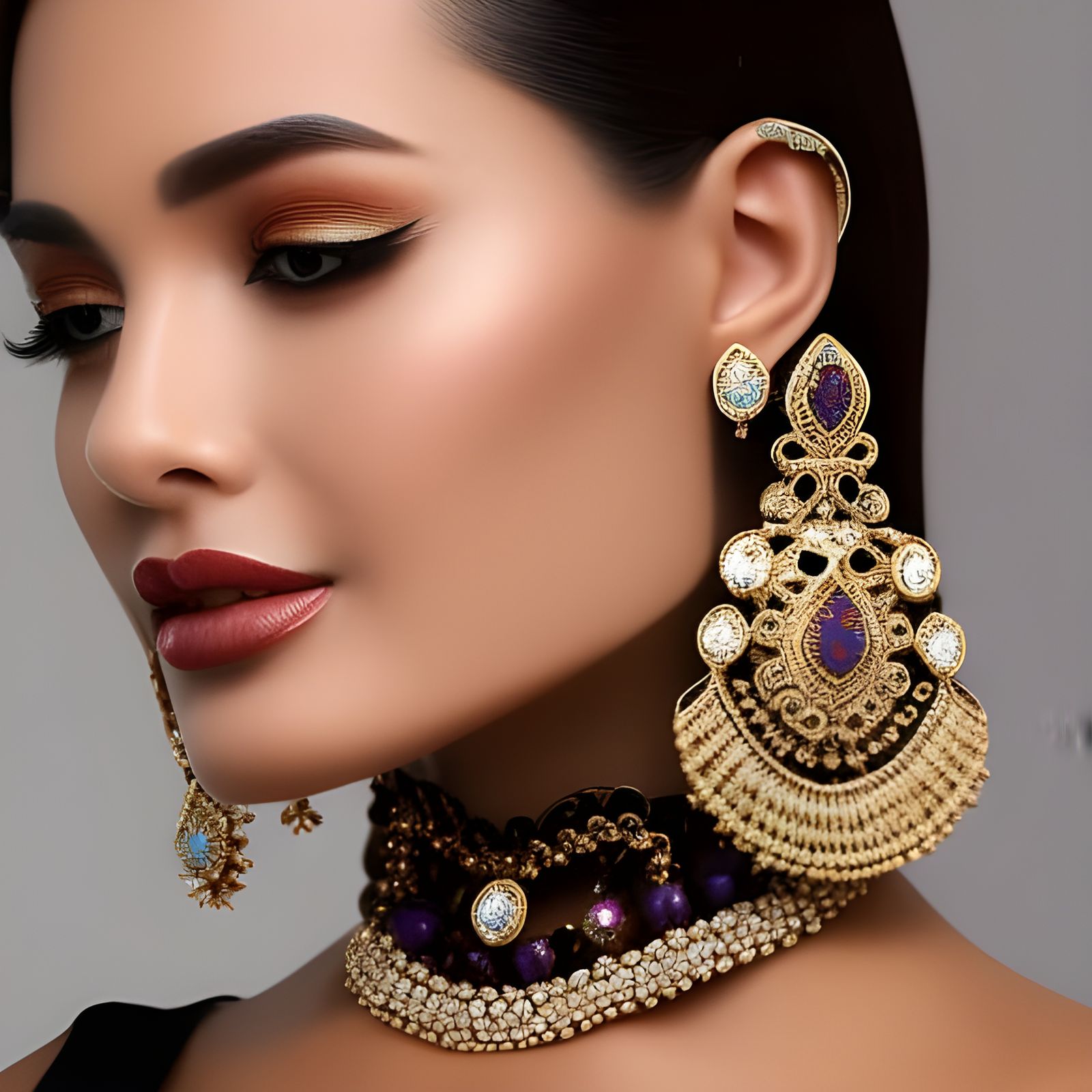 Elegant Woman with Intricate Nose and Lip Jewelry