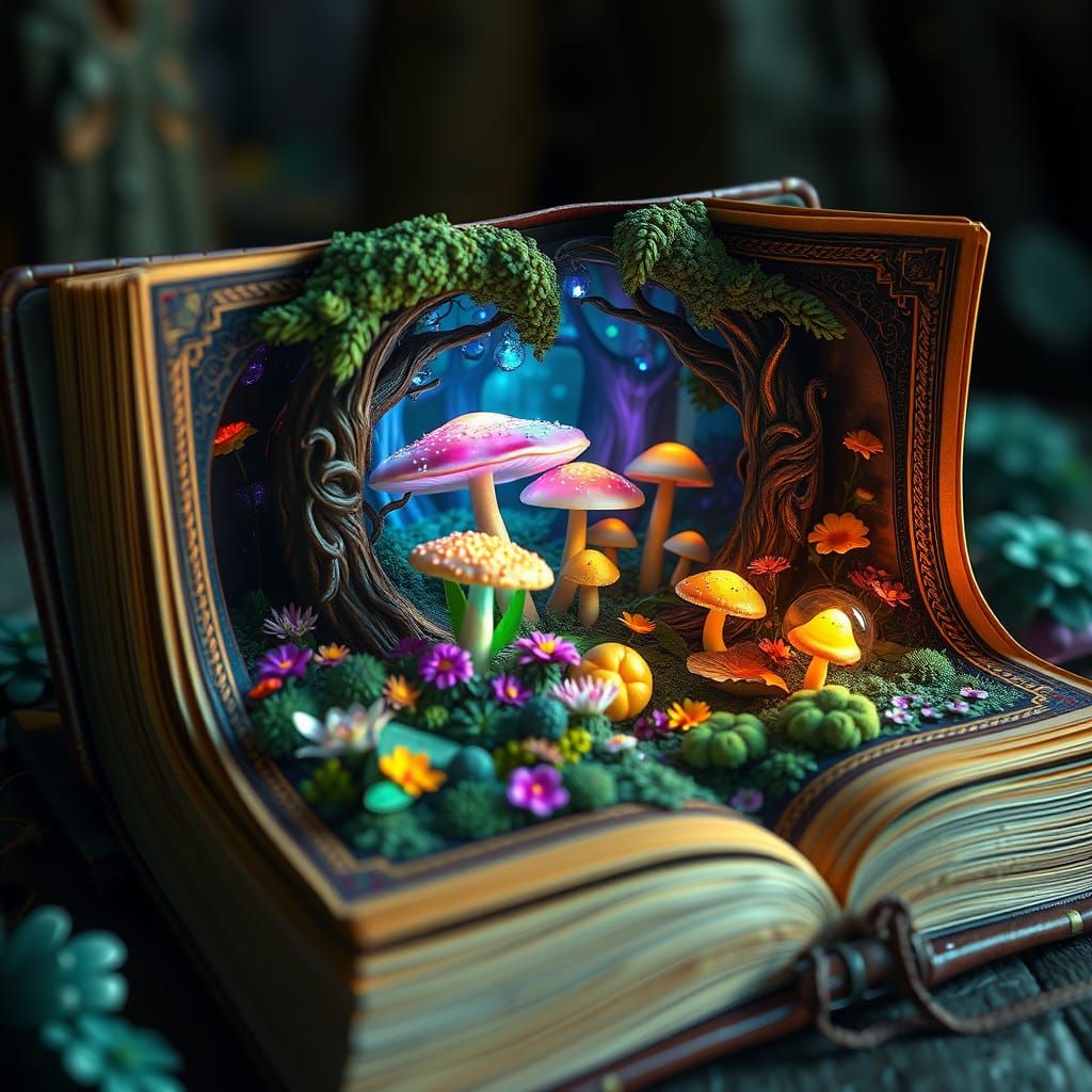 Lush Forest Book in Dark Fantasy Concept Art