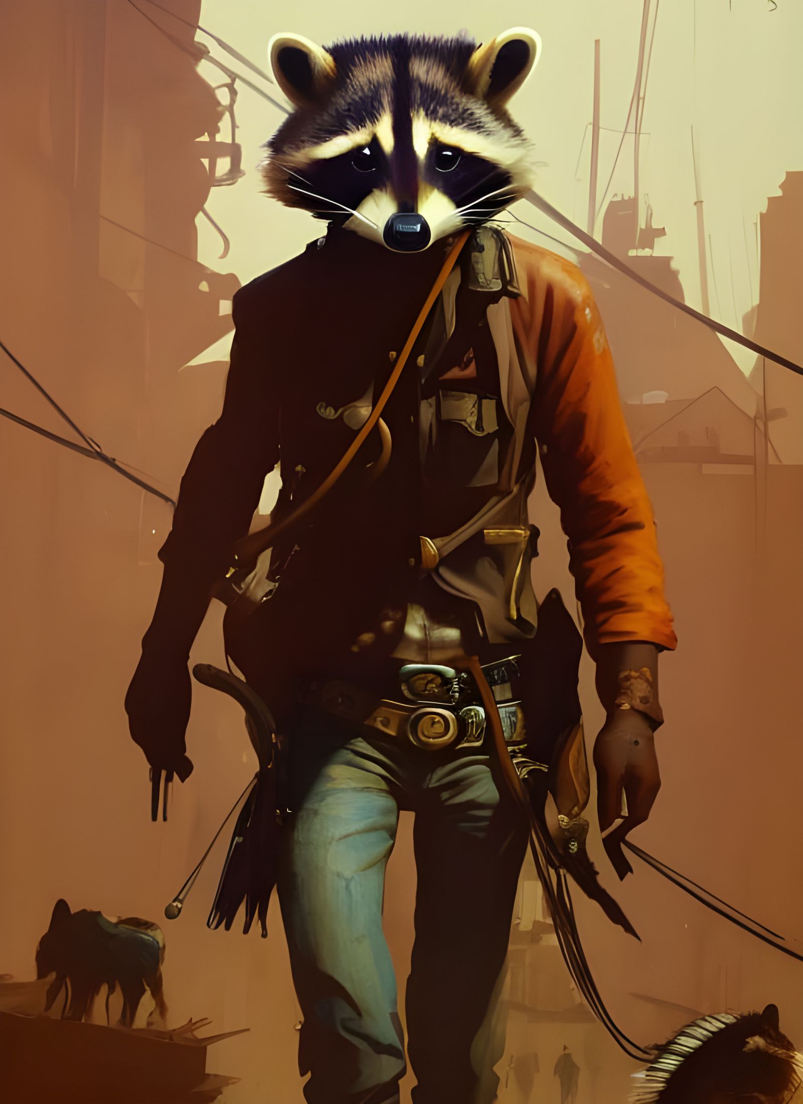 Wild West Raccoon Cowboy in Triadic Colors