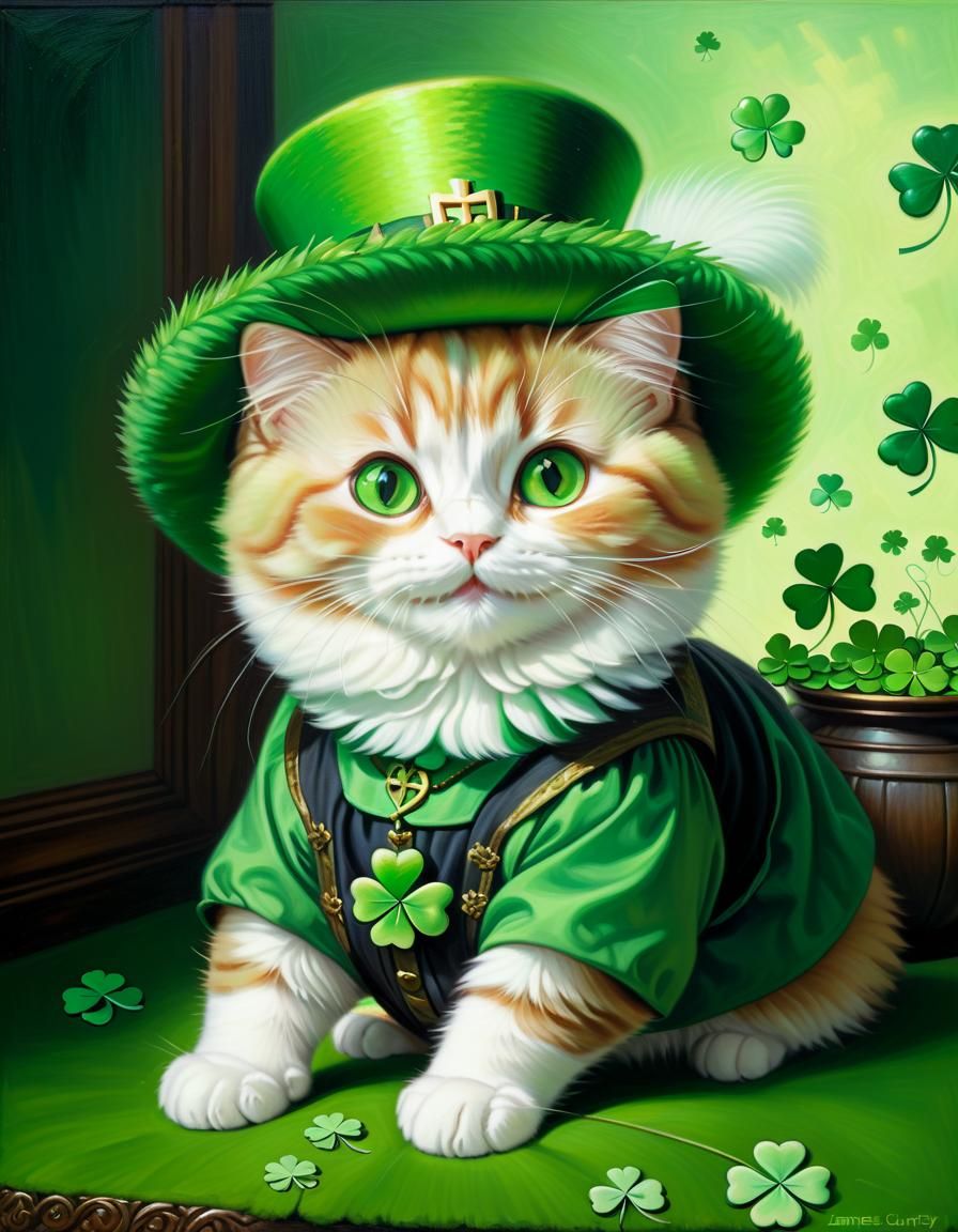 Adorable Munchkin Cat Celebrates St. Patrick's Day in Pastel...