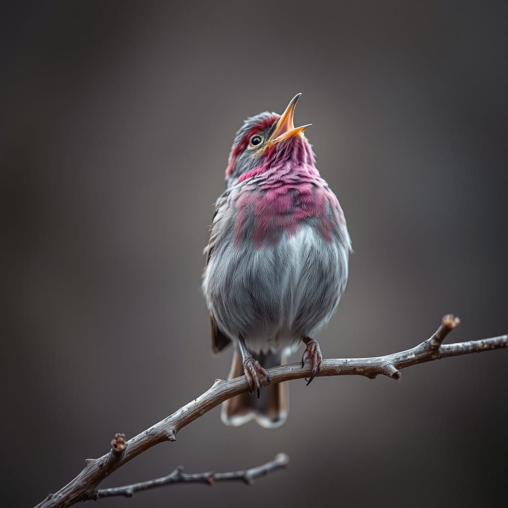 Hyperrealistic Purple Finch Singing on Branch