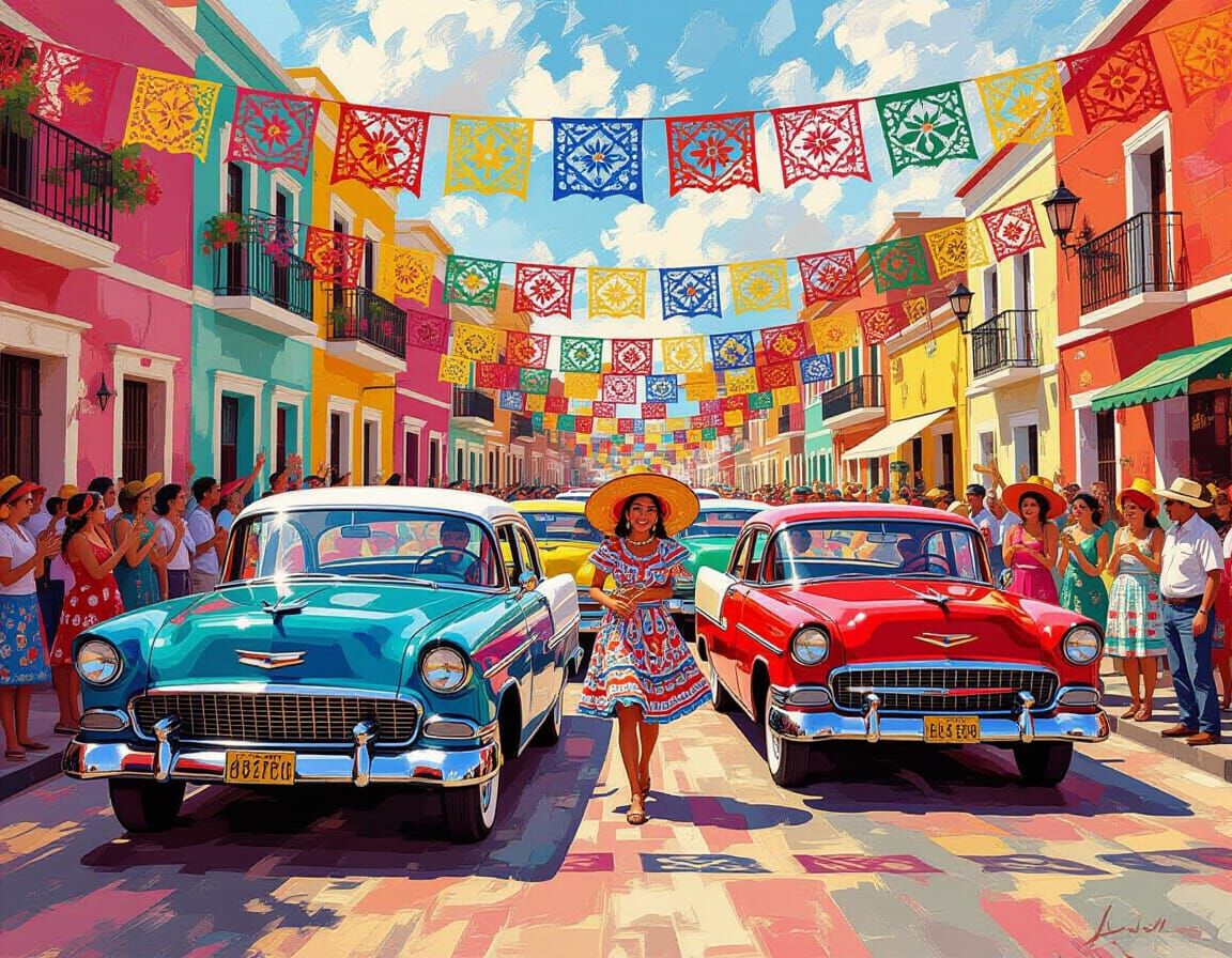 Vibrant Mexican Street Festival Celebration of Cars